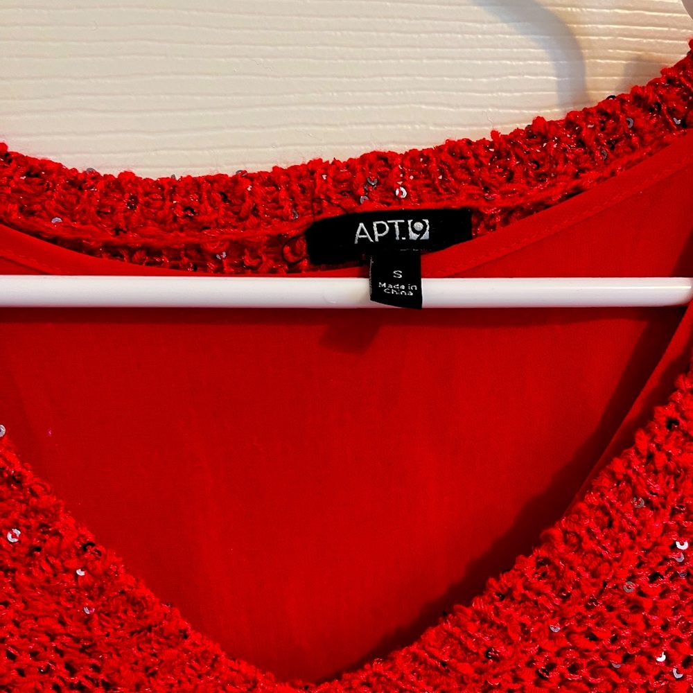 APT.9 Red Sequined Lined Long Sleeve Knit Size S, sparkly😊